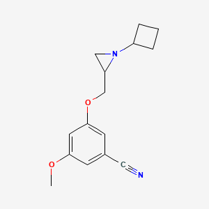 molecular formula C15H18N2O2 B2822136 3-[(1-Cyclobutylaziridin-2-yl)methoxy]-5-methoxybenzonitrile CAS No. 2411298-45-6