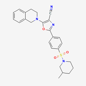 molecular formula C25H26N4O3S B2822138 5-(3,4-二氢异喹啉-2(1H)-基)-2-(4-((3-甲基哌啶-1-基)磺酰基)苯基)噁唑-4-碳腈 CAS No. 941249-03-2