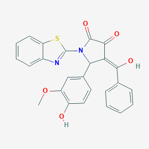 molecular formula C25H18N2O5S B282214 1-(1,3-benzothiazol-2-yl)-3-hydroxy-5-(4-hydroxy-3-methoxyphenyl)-4-(phenylcarbonyl)-1,5-dihydro-2H-pyrrol-2-one 