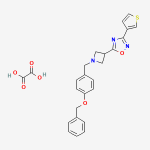 molecular formula C25H23N3O6S B2822145 5-(1-(4-(Benzyloxy)benzyl)azetidin-3-yl)-3-(thiophen-3-yl)-1,2,4-oxadiazole oxalate CAS No. 1396795-50-8