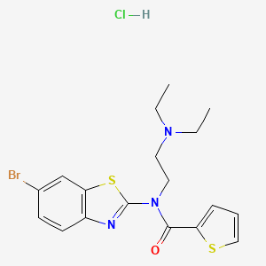 molecular formula C18H21BrClN3OS2 B2822147 N-(6-bromobenzo[d]thiazol-2-yl)-N-(2-(diethylamino)ethyl)thiophene-2-carboxamide hydrochloride CAS No. 1216528-03-8