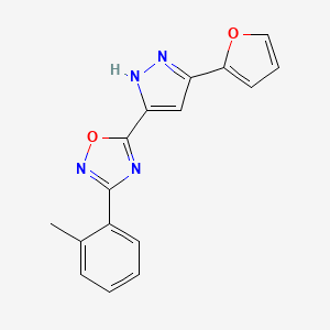 molecular formula C16H12N4O2 B2822156 5-[3-(furan-2-yl)-1H-pyrazol-5-yl]-3-(2-methylphenyl)-1,2,4-oxadiazole CAS No. 1107541-82-1