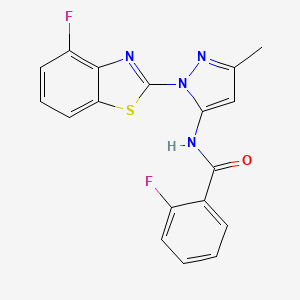 molecular formula C18H12F2N4OS B2822164 2-fluoro-N-(1-(4-fluorobenzo[d]thiazol-2-yl)-3-methyl-1H-pyrazol-5-yl)benzamide CAS No. 1170509-55-3