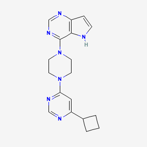 molecular formula C18H21N7 B2822179 4-[4-(6-Cyclobutylpyrimidin-4-yl)piperazin-1-yl]-5H-pyrrolo[3,2-d]pyrimidine CAS No. 2380140-95-2