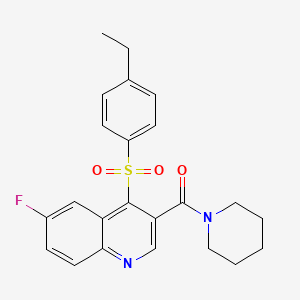 molecular formula C23H23FN2O3S B2822185 4-[(4-Ethylphenyl)sulfonyl]-6-fluoro-3-(piperidin-1-ylcarbonyl)quinoline CAS No. 1110976-16-3