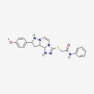 molecular formula C22H18N6O2S B2822201 2-{[11-(4-methoxyphenyl)-3,4,6,9,10-pentaazatricyclo[7.3.0.0^{2,6}]dodeca-1(12),2,4,7,10-pentaen-5-yl]sulfanyl}-N-phenylacetamide CAS No. 1207042-20-3