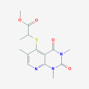 molecular formula C14H17N3O4S B2822207 甲基 2-((1,3,6-三甲基-2,4-二氧代-1,2,3,4-四氢吡啶[2,3-d]嘧啶-5-基)硫基)丙酸酯 CAS No. 941966-05-8