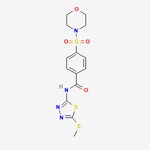 molecular formula C14H16N4O4S3 B2822215 N-(5-(methylthio)-1,3,4-thiadiazol-2-yl)-4-(morpholinosulfonyl)benzamide CAS No. 393572-74-2