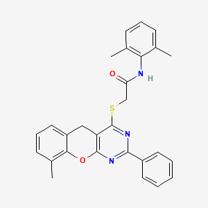 molecular formula C28H25N3O2S B2822217 N-(2,6-二甲基苯基)-2-({9-甲基-2-苯基-5H-咯并[2,3-D]嘧啶-4-基}硫基)乙酰胺 CAS No. 866871-10-5