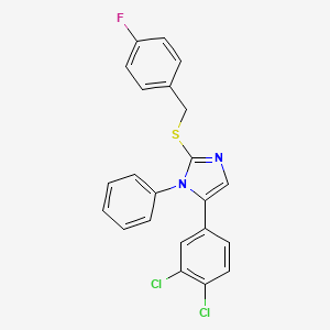 molecular formula C22H15Cl2FN2S B2822218 5-(3,4-dichlorophenyl)-2-((4-fluorobenzyl)thio)-1-phenyl-1H-imidazole CAS No. 1206993-60-3