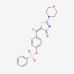 molecular formula C20H18N2O5S2 B2822224 (E)-4-((2-morpholino-4-oxothiazol-5(4H)-ylidene)methyl)phenyl benzenesulfonate CAS No. 332109-33-8