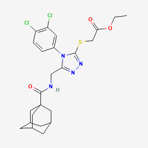 molecular formula C24H28Cl2N4O3S B2822225 Ethyl 2-[[5-[(adamantane-1-carbonylamino)methyl]-4-(3,4-dichlorophenyl)-1,2,4-triazol-3-yl]sulfanyl]acetate CAS No. 477301-63-6