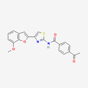 molecular formula C21H16N2O4S B2822232 4-乙酰基-N-(4-(7-甲氧基苯并呋喃-2-基)噻唑-2-基)苯甲酰胺 CAS No. 921869-47-8