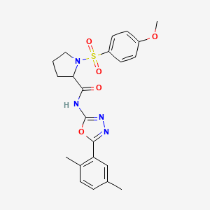 molecular formula C22H24N4O5S B2822243 N-(5-(2,5-二甲基苯基)-1,3,4-噁二唑-2-基)-1-((4-甲氧基苯基)磺酰基)吡咯烷-2-甲酰胺 CAS No. 1049960-43-1