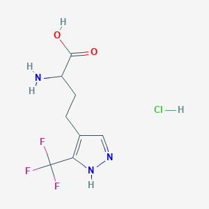 molecular formula C8H11ClF3N3O2 B2822255 2-氨基-4-[5-(三氟甲基)-1H-吡唑-4-基]丁酸；盐酸盐 CAS No. 2243503-26-4