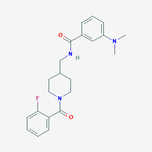 molecular formula C22H26FN3O2 B2822256 3-(二甲基氨基)-N-((1-(2-氟苯甲酰)哌啶-4-基)甲基)苯甲酰胺 CAS No. 1234812-97-5