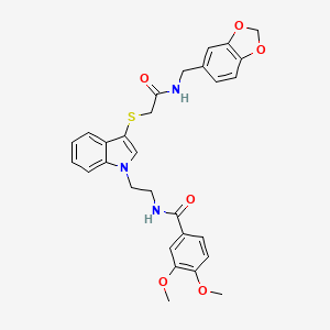 N-[2-[3-[2-(1,3-benzodioxol-5-ylmethylamino)-2-oxoethyl]sulfanylindol-1-yl]ethyl]-3,4-dimethoxybenzamide