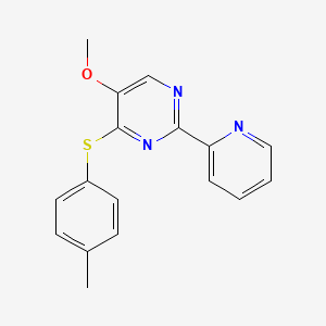 molecular formula C17H15N3OS B2822272 5-methoxy-4-[(4-methylphenyl)sulfanyl]-2-(pyridin-2-yl)pyrimidine CAS No. 338772-31-9