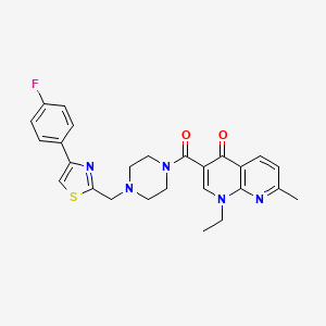 molecular formula C26H26FN5O2S B2822283 1-乙基-3-(4-((4-(4-氟苯基)噻唑-2-基)甲基)哌嗪-1-甲酰基)-7-甲基-1,8-萘啶-4(1H)-酮 CAS No. 1207046-57-8
