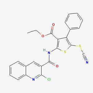 molecular formula C24H16ClN3O3S2 B2822287 Ethyl 2-[(2-chloroquinoline-3-carbonyl)amino]-4-phenyl-5-thiocyanatothiophene-3-carboxylate CAS No. 325742-88-9