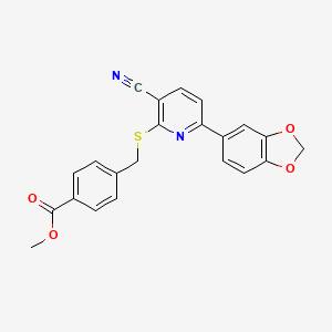 molecular formula C22H16N2O4S B2822292 Methyl 4-({[6-(1,3-benzodioxol-5-yl)-3-cyanopyridin-2-yl]sulfanyl}methyl)benzoate CAS No. 923258-33-7