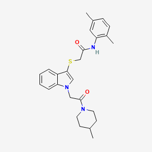 molecular formula C26H31N3O2S B2822295 N-(2,5-dimethylphenyl)-2-((1-(2-(4-methylpiperidin-1-yl)-2-oxoethyl)-1H-indol-3-yl)thio)acetamide CAS No. 878055-76-6