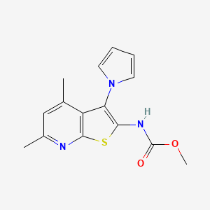 molecular formula C15H15N3O2S B2822297 methyl N-[4,6-dimethyl-3-(1H-pyrrol-1-yl)thieno[2,3-b]pyridin-2-yl]carbamate CAS No. 383148-64-9