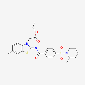 molecular formula C25H29N3O5S2 B2822320 Ethyl 2-[6-methyl-2-[4-(2-methylpiperidin-1-yl)sulfonylbenzoyl]imino-1,3-benzothiazol-3-yl]acetate CAS No. 897734-66-6