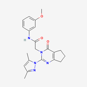 molecular formula C21H23N5O3 B2822341 2-(2-(3,5-dimethyl-1H-pyrazol-1-yl)-4-oxo-4,5,6,7-tetrahydro-3H-cyclopenta[d]pyrimidin-3-yl)-N-(3-methoxyphenyl)acetamide CAS No. 1006860-31-6
