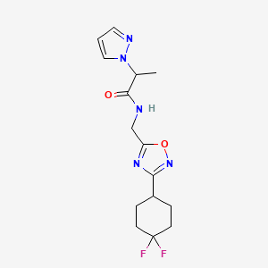 molecular formula C15H19F2N5O2 B2822350 N-((3-(4,4-difluorocyclohexyl)-1,2,4-oxadiazol-5-yl)methyl)-2-(1H-pyrazol-1-yl)propanamide CAS No. 2034518-93-7
