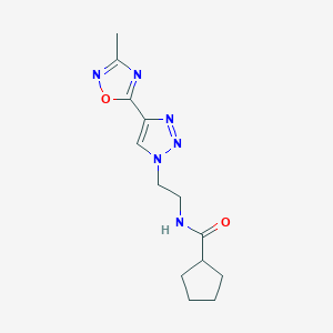 molecular formula C13H18N6O2 B2822367 N-(2-(4-(3-methyl-1,2,4-oxadiazol-5-yl)-1H-1,2,3-triazol-1-yl)ethyl)cyclopentanecarboxamide CAS No. 2034478-52-7