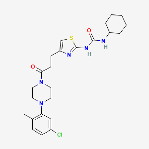 molecular formula C24H32ClN5O2S B2822372 1-(4-(3-(4-(5-Chloro-2-methylphenyl)piperazin-1-yl)-3-oxopropyl)thiazol-2-yl)-3-cyclohexylurea CAS No. 1091179-51-9