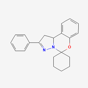 molecular formula C21H22N2O B2822383 2'-Phenyl-1',10b'-dihydrospiro[cyclohexane-1,5'-pyrazolo[1,5-c][1,3]benzoxazine] CAS No. 140473-08-1
