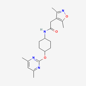 molecular formula C19H26N4O3 B2822390 2-(3,5-二甲基异噁唑-4-基)-N-((1r,4r)-4-((4,6-二甲基嘧啶-2-基)氧)环己基)乙酰胺 CAS No. 2034438-88-3