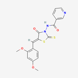 molecular formula C18H15N3O4S2 B2822395 (Z)-N-(5-(2,4-二甲氧基苯甲亚基)-4-氧代-2-硫代噻唑烷-3-基)烟酰胺 CAS No. 848928-56-3
