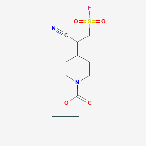 molecular formula C13H21FN2O4S B2822436 叔丁基-4-[1-氰基-2-(氟磺酰基)乙基]哌啶-1-甲酸酯 CAS No. 2174001-87-5