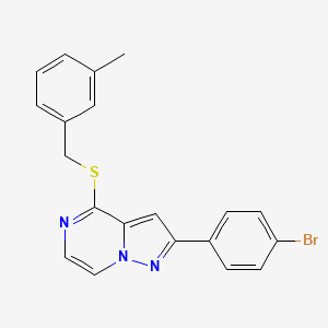 molecular formula C20H16BrN3S B2822463 2-(4-Bromophenyl)-4-[(3-methylbenzyl)thio]pyrazolo[1,5-a]pyrazine CAS No. 1207036-08-5