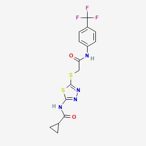 molecular formula C15H13F3N4O2S2 B2822464 N-[5-[2-oxo-2-[4-(trifluoromethyl)anilino]ethyl]sulfanyl-1,3,4-thiadiazol-2-yl]cyclopropanecarboxamide CAS No. 868975-04-6