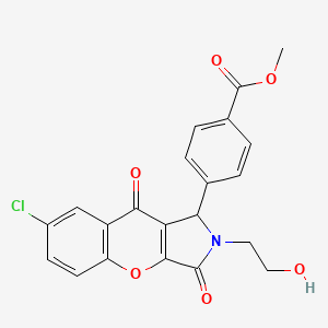 molecular formula C21H16ClNO6 B2822470 Methyl 4-[7-chloro-2-(2-hydroxyethyl)-3,9-dioxo-1,2,3,9-tetrahydrochromeno[2,3-c]pyrrol-1-yl]benzoate CAS No. 850900-77-5