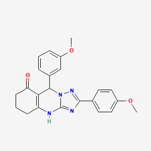 molecular formula C23H22N4O3 B2822473 9-(3-methoxyphenyl)-2-(4-methoxyphenyl)-5,6,7,9-tetrahydro-[1,2,4]triazolo[5,1-b]quinazolin-8(4H)-one CAS No. 539841-27-5
