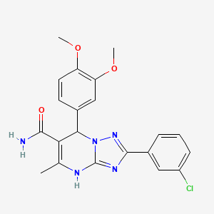 molecular formula C21H20ClN5O3 B2822549 2-(3-Chlorophenyl)-7-(3,4-dimethoxyphenyl)-5-methyl-4,7-dihydro[1,2,4]triazolo[1,5-a]pyrimidine-6-carboxamide CAS No. 539815-43-5