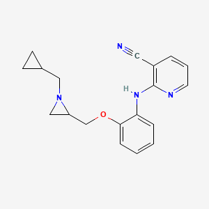 molecular formula C19H20N4O B2822571 2-[2-[[1-(Cyclopropylmethyl)aziridin-2-yl]methoxy]anilino]pyridine-3-carbonitrile CAS No. 2418678-83-6