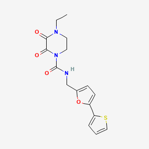 molecular formula C16H17N3O4S B2822572 4-乙基-2,3-二氧代-N-((5-(噻吩-2-基)呋喃-2-基)甲基)哌嗪-1-羧酰胺 CAS No. 2097931-74-1