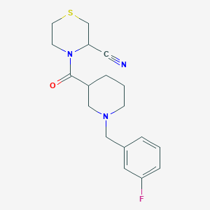 molecular formula C18H22FN3OS B2822574 4-{1-[(3-Fluorophenyl)methyl]piperidine-3-carbonyl}thiomorpholine-3-carbonitrile CAS No. 1825594-12-4