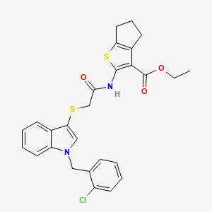 ethyl 2-(2-((1-(2-chlorobenzyl)-1H-indol-3-yl)thio)acetamido)-5,6-dihydro-4H-cyclopenta[b]thiophene-3-carboxylate