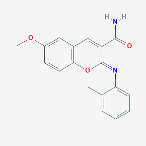 molecular formula C18H16N2O3 B2822590 (Z)-6-methoxy-2-(o-tolylimino)-2H-chromene-3-carboxamide CAS No. 313234-09-2