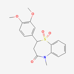 molecular formula C18H19NO5S B2822595 2-(3,4-dimethoxyphenyl)-5-methyl-2,3-dihydrobenzo[b][1,4]thiazepin-4(5H)-one 1,1-dioxide CAS No. 863452-39-5