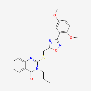 molecular formula C22H22N4O4S B2822633 2-(((3-(2,5-dimethoxyphenyl)-1,2,4-oxadiazol-5-yl)methyl)thio)-3-propylquinazolin-4(3H)-one CAS No. 2319878-81-2