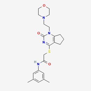 molecular formula C23H30N4O3S B2822639 N-(3,5-dimethylphenyl)-2-((1-(2-morpholinoethyl)-2-oxo-2,5,6,7-tetrahydro-1H-cyclopenta[d]pyrimidin-4-yl)thio)acetamide CAS No. 946218-14-0