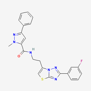 molecular formula C23H19FN6OS B2822693 N-(2-(2-(3-fluorophenyl)thiazolo[3,2-b][1,2,4]triazol-6-yl)ethyl)-1-methyl-3-phenyl-1H-pyrazole-5-carboxamide CAS No. 1325698-88-1